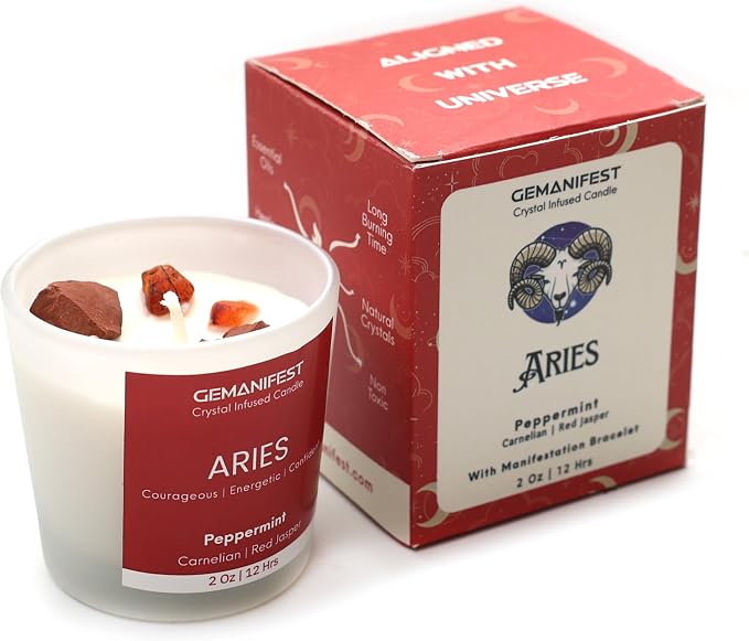 Aries Candle Gifts for Women Men Zodiac Crystal Candles with Aries Zodiac Bracelet for Manifestation Best Thoughtful Gifts for Christmas New Year Birthday Presents for Candle Lovers