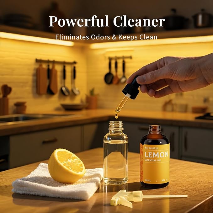 SU JUABA Lemon Essential Oil 4 Fl Oz,=for Cleaning, Diffuser, Skin Care, Aromatherapy- 118ML