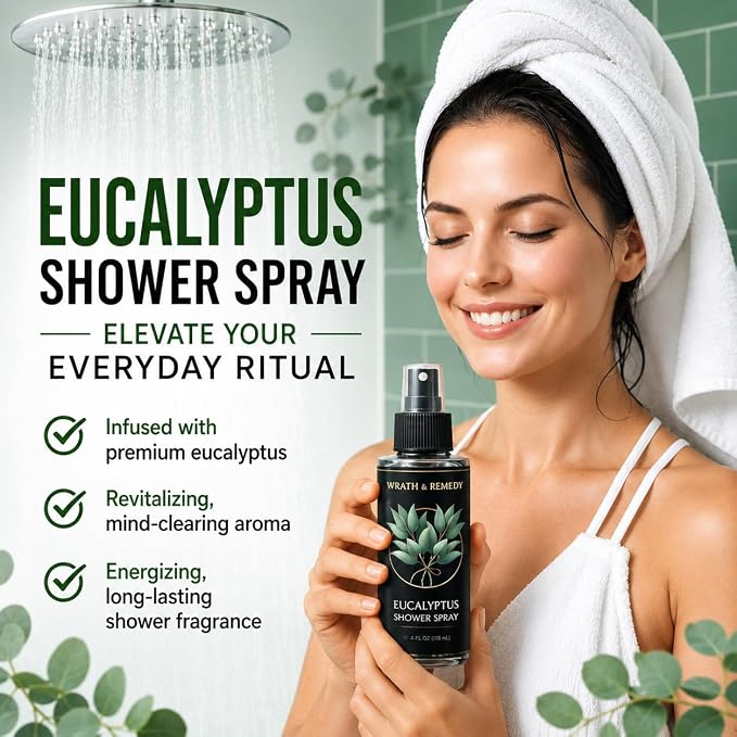 Eucalyptus Shower Spray Aromatherapy — 700+ Sprays, USDA Organic 100% Pure Eucalyptus Essential Oil Spray Mist for Spa Shower, Steam, Sauna & Linen Bedsheet – Premium & Travel Size (4 oz, Made in USA)