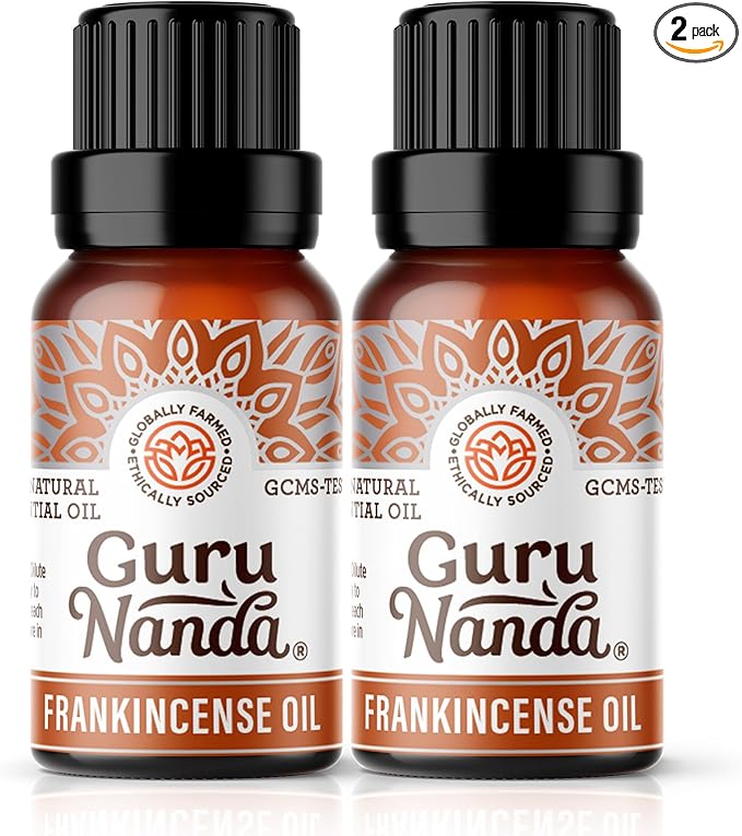 GuruNanda Frankincense Essential Oil, 100% Pure, Natural and Undiluted Diffuser Oil for Aromatherapy, Massages & DIY Recipies, Promotes Comfort & Supports Radiant-Looking Skin (2X0.5 fl Oz)