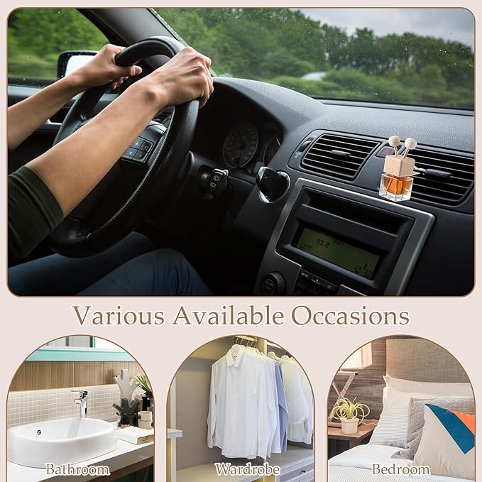 Zubebe 200 Pcs Car Diffuser Bottles Empty Bulk Vent Clip Car Air Freshener Diffuser for Essential Oil Perfume Glass Bottle with Wooden Caps Stick Fragrance Ornament (Clear)