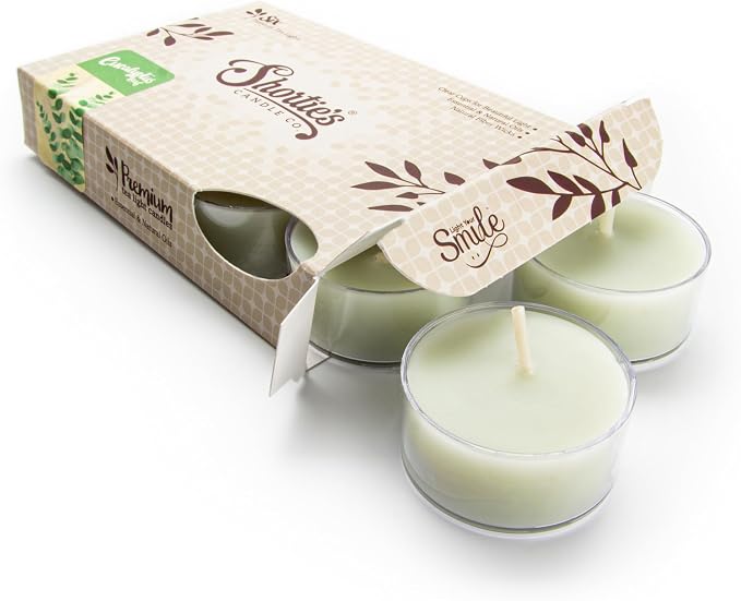 Eucalyptus Leaf Premium Tealight Candles - Highly Scented with Essential & Natural Oils - 6 Green Tea Lights - Beautiful Candlelight - Made in the USA - Fresh & Clean Collection