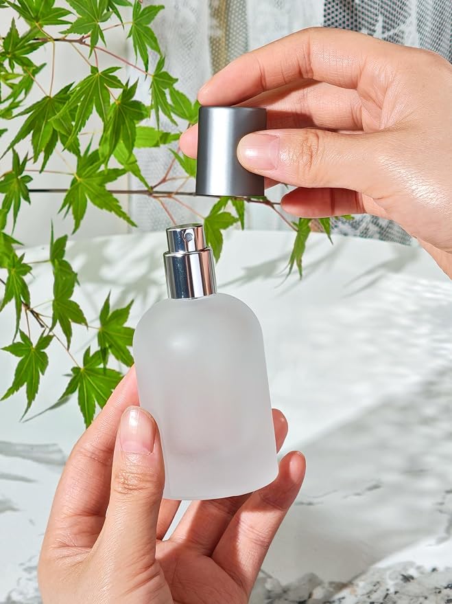 50ml/1.7 Oz Glass Spray Bottle Perfume Atomizer,Empty Travel Refillable Perfume Spray Bottle with 3 Kinds of Dispenser (Frosted Glass, 50ml)