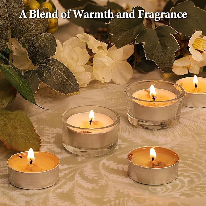 Citronella Scented Tealight Candles Outdoor, 64 Pack - 4-Hour White Tea Lights, 100% Natural Palm Wax Tea Lights Candle, Paraffin-Free, Scented Votive Candles for Indoor/Outdoor Use