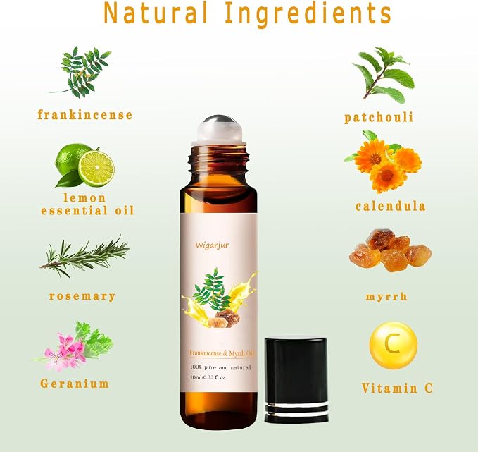 2 Pack Frankincense & Myrrh Essential Oil Blend Oils Roll On - 100% Natural Fragrance Oil, Vitamin C - Lemon - Patchouli & Rosemary - Natural Perfume-10ML