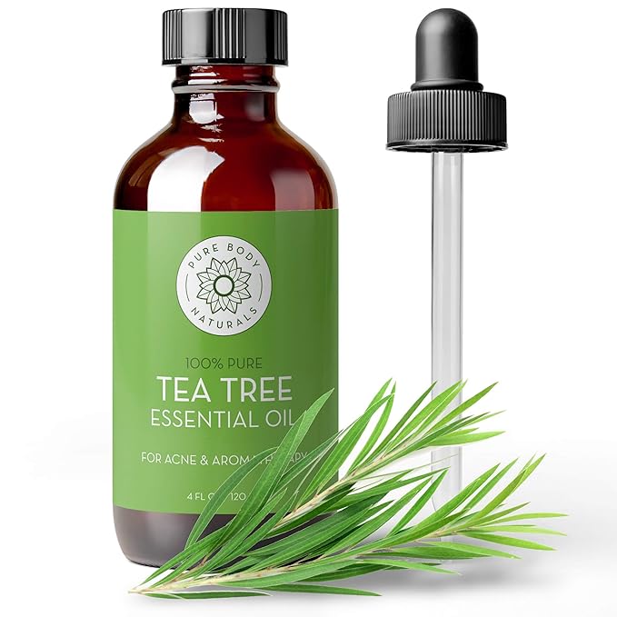 Tea Tree Essential Oil, 4 Fl Oz with Dropper - Undiluted Therapeutic Grade for Your Face, Skin, Hair and Diffuser - 100% Pure Melaleuca Oil for Acne, Toenails - by Pure Body Naturals