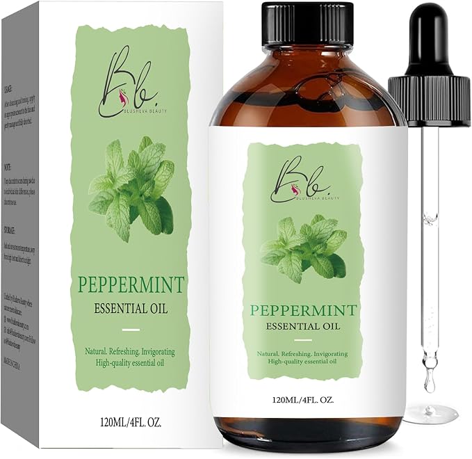 Peppermint Essential Oil Blend (120ml) Peppermint, Mentha Haplocalyx & Rosehip Oil Aromatherapy Oil for Diffuser, Massage, Spa, Hair & Skin Refreshing Scented Oil with Dropper