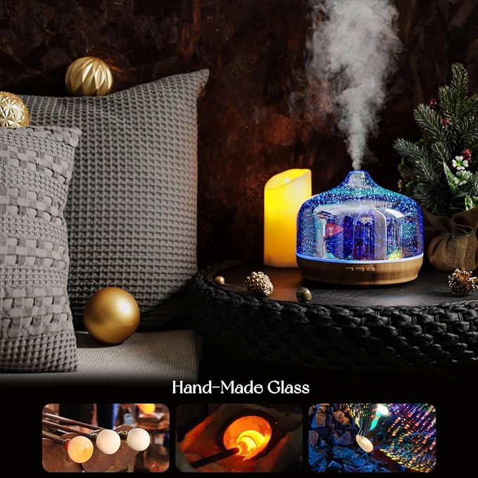 Porseme 500ml Glass Essential Oil Diffuser Aromatherapy Ultrasonic Cool Mist Humidifier 15-21 Running Hours Diffusers with Remote Control for Sleeping Yoga Working Spa(Silver
