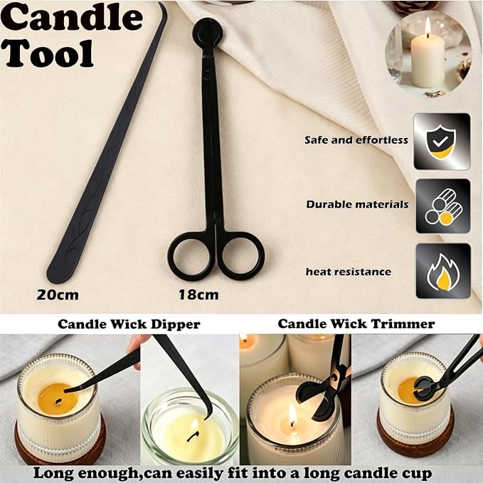 135PCS Candle Making Kits with Candle Wick Trimmer(7IN)& Dipper,Big Eye Long Needle Mold Hook Punch Needle for Inserting Wick,Cotton Wick with Metal Sustainer Tabs,Wick Stickers for Candle Lovers