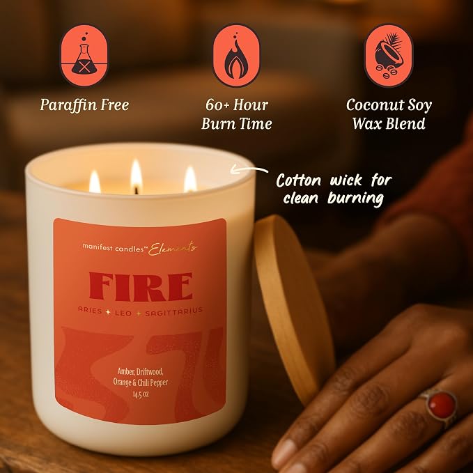 Leo Gifts for Women, Large 3 Wick Zodiac Fire, Aries Sagittarius Zodiac Gift for Women - 60 Hour Burn - Astrology Gifts for Woman, Healing Manifestation Spiritual Candles, Intention Meditation Candle