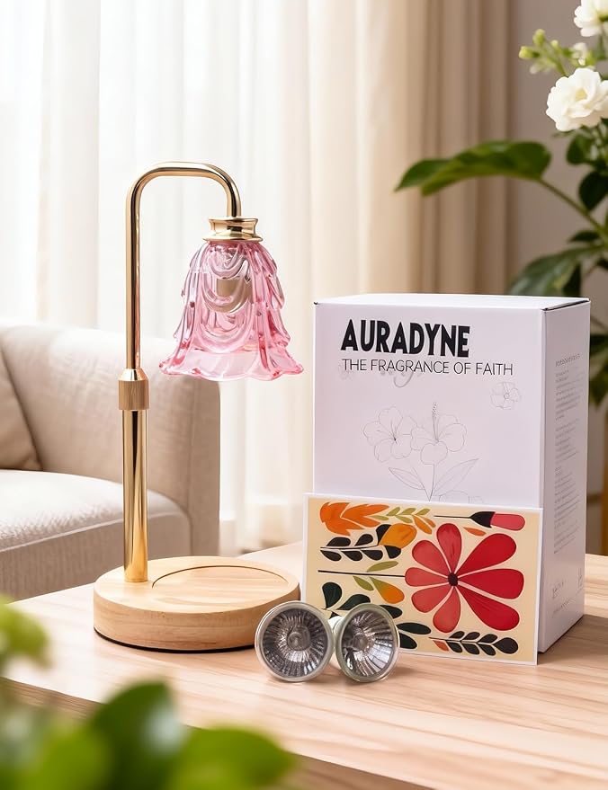 Candle Warmer Lamp, Pink Flower Glass Candle Lamp with Timer, Birthday Gifts for Mom Women, Dimmable Height Adjustable Home Gifts, Home Decor for Home Bedroom Office Fragrance