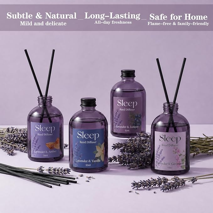 SCENTORINI Reed Diffuser Set, 6.76oz, Lavender Essential Oil Diffuser, Summer Fragrance Reed Diffuser with 24 Sticks for Bedroom Sleep, Spa Relax, Home Fragrance Bathroom Hotel Decor