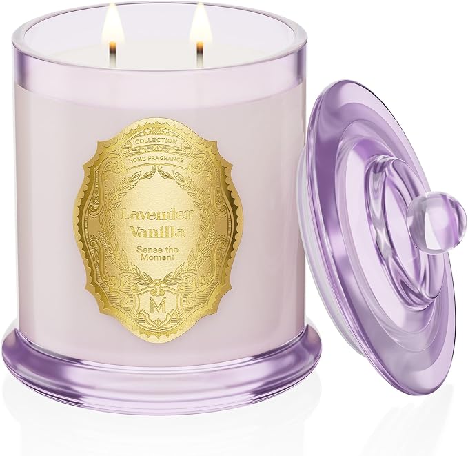 M&SENSE Lavender Vanilla Candles for Home Scented, 2 Wick 12.7oz Soy Wax Candles Non Toxic,70 Hours Long Burning,Non Toxic Candles Gift for Stress Relief, Meditation, Yoga