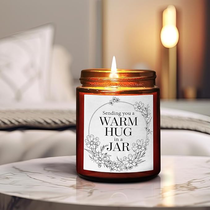 Sending You Warm Hug in a Jar Candle - Friendship Gifts for Women Men Best Friend - Relaxing Gift for Her Him - Natural Soy Candle for Home - Sea Salt Jasmine Scented Candles for Stress Relief