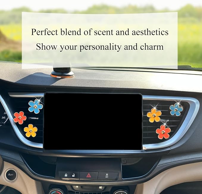 ORIESSE 6pcs Car Air Freshener Vent Clips, Daisy Flower Air Diffuser - Blue, Orange, Yellow - Refillable 3.3cm/3cm Car Accessories for Women