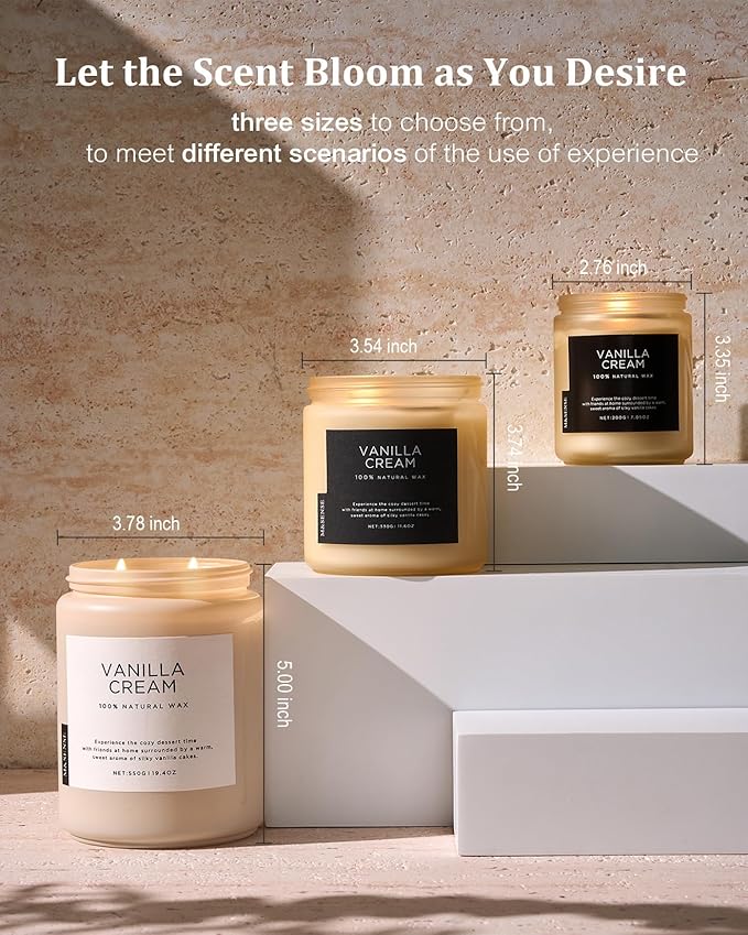 M&SENSE Large Vanilla Scented Candles for Home, 19.4oz Organic Soy Wax, 110-Hour Long Lasting Burning, Natural Candles Non Toxic, Cozy Smelling for Stress Relief, Housewarming Gift for Family