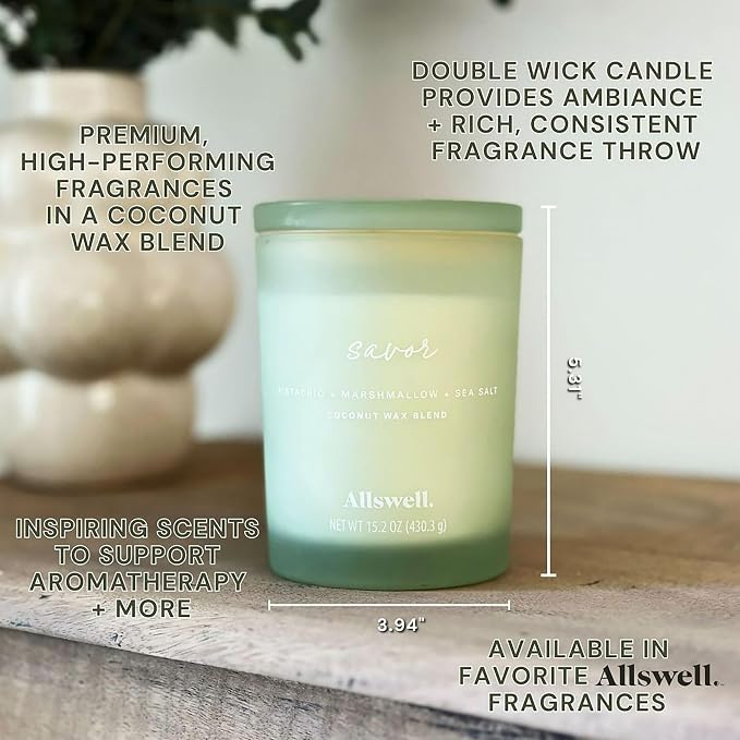 Frosted Scented 2 Wick Candles AW (Savor (Pistachio + Marshmallow + Sea Salt))