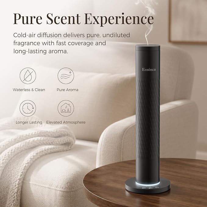 Waterless Scent Diffuser with 5 Essential Oils Starter Kit, Cold Air Diffuser Up to 1000 Sq.ft for Large Room, Home Office, Hotels,Spas, Cordless Scent Machine with App Control, Mood Light