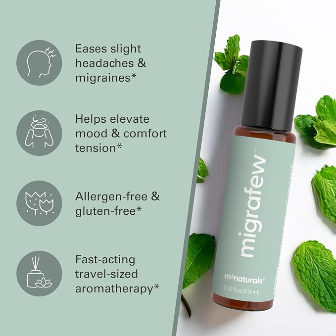 MigraFew Aromatherapy Migraine Roll On | Compact Headache Relief with Cooling Metal Roller for Head Tension and Pressure, Made with Peppermint, Spearmint and Lavender Essential Oils (Pack of 2) by M3