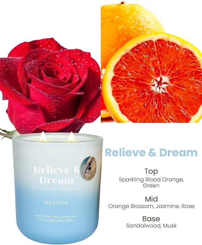 M&SENSE Sandalwood Jasmine Aromatherapy Candle 14.1oz for Stress Relief | 80-Hour Natural Soy Wax, Long Lasting Clean Non Toxic, Fresh Smelling for Spiritual Healing Gift