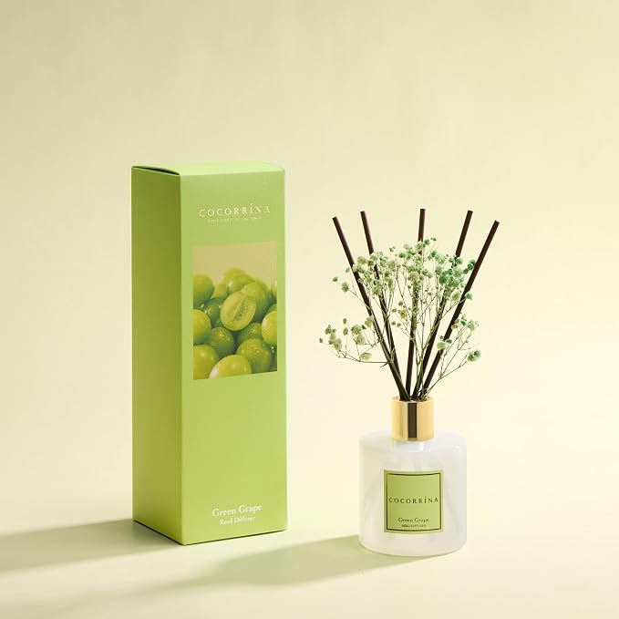 COCORRÍNA Reed Diffuser - Green Grape 6.7 fl oz Reed Diffuser with Sticks, Home Bedrrom Bathroom Shelf Decor