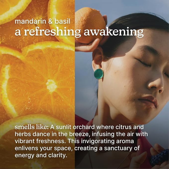 Homedics SereneScent Waterless Diffuser Oil Refill — Mandarin Basil (120ml). Bright & Refreshing Home Fragrance. Compatible with SereneScent Diffusers. Easy Twist Plug & Play