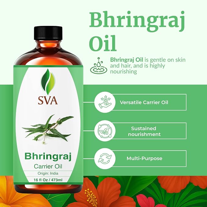 SVA Bhringraj Oil - 16 Fl Oz - for Face, Skin Care, Hair Care, Scalp Massage & Body Massage