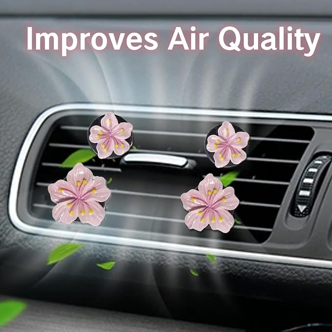 NIIIYTYB 3 Set Cute Car Vent Clips Flower Air Vent Clips for Fresheners Hawaiian Hibiscus and Cherry Blossom Car Accessories Aesthetic Interior Decor for Women Peach Blossom (Pink)