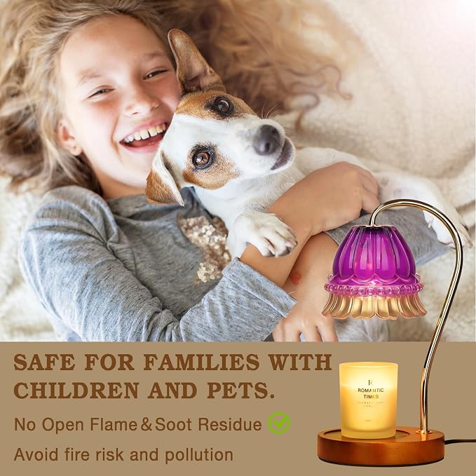 Funistree Flower Candle Warmer Lamp with Timer, Dimmable Candle Lamp Warmer, Christmas Birthday Gifts for Women Mom Her, Housewarming Home Decor, Lotus Wax Warmer for Yankee - Purple Flower 10 Inch