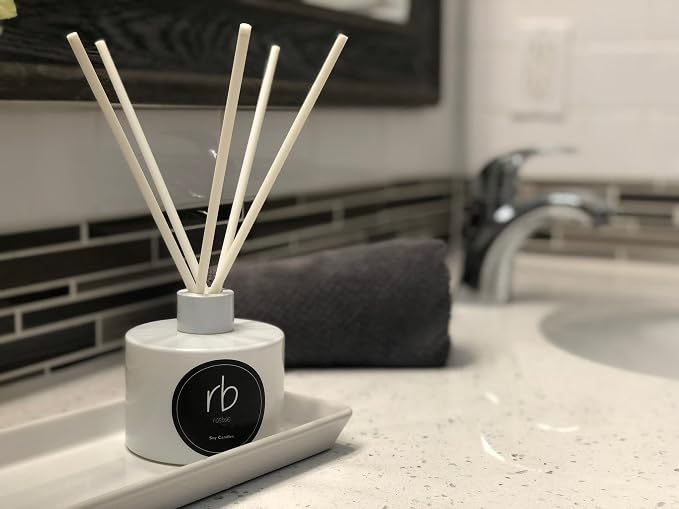 rosbas Cinnamon Vanilla Reed Diffuser Set - White Glass Bottle - 6 fl oz with Elegant Gift Box - High Performance Fiber Reeds - Handcrafted in USA