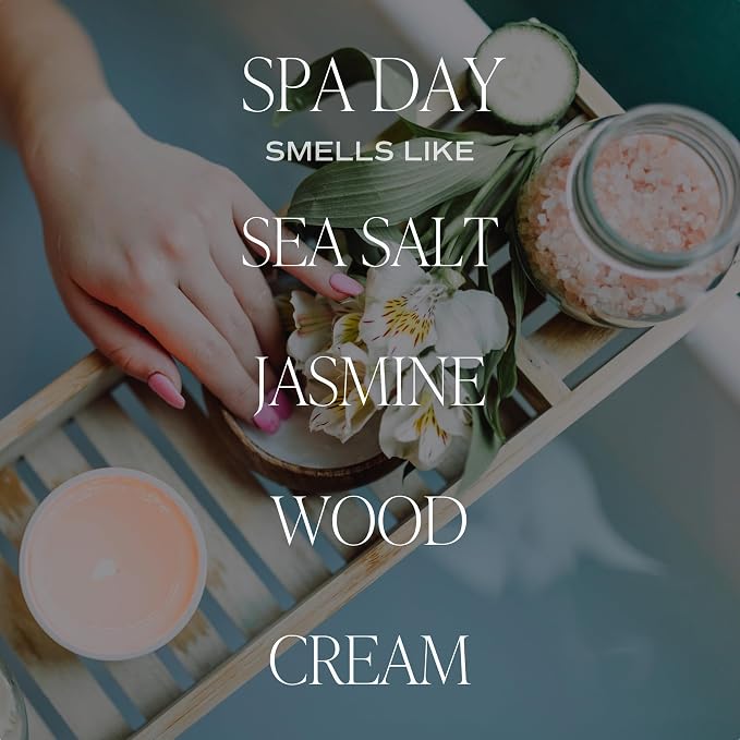 Sweet Water Decor Spa Day Soy Candle | Sea Salt, Jasmine, Wood and Cream Scented Candles for Home | 9oz Amber Jar + Black Lid, 40+ Hour Burn Time, Made in the USA