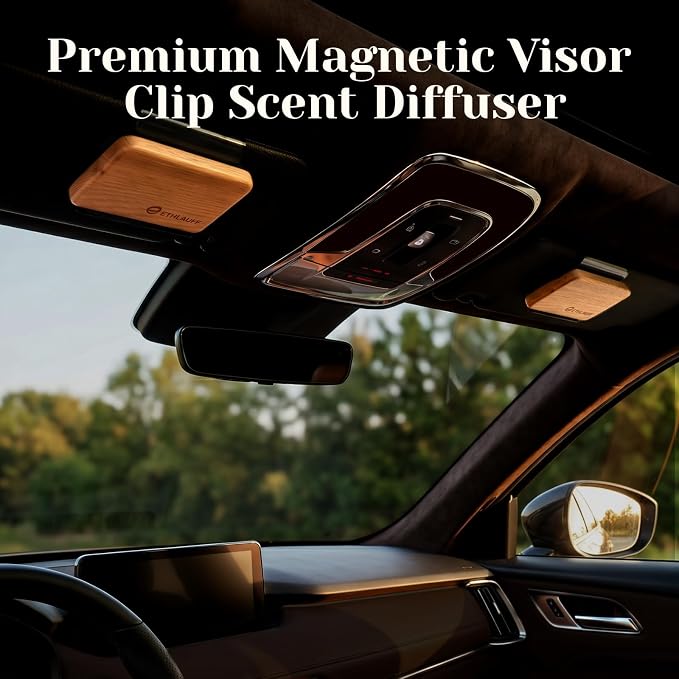 Car Air Freshener - Wood Air Freshener-Amber Blossom, Golden Coast,Sea Salt & Sage, Variety Scent Refill - Long Lasting Natural Car Fresheners - 1 Metal Clip & 3 Refill Oil Included
