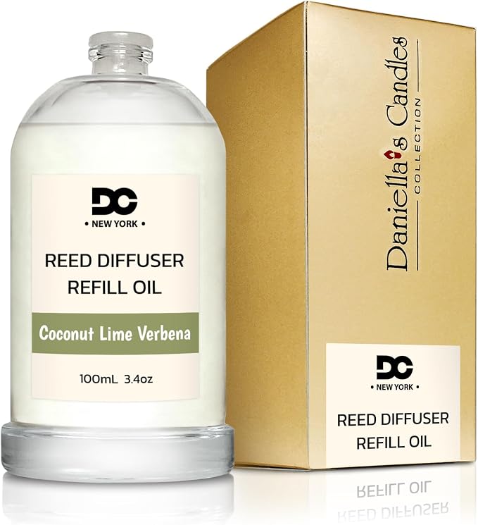 Daniella's Candles Coconut Lime Verbena Reed Diffuser Refill Oil, 3.4oz/100ml, Premium Fragrance Oil, Home Fragrance, Long Lasting Oil for Reed Diffuser
