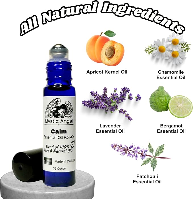 Mystic Angel Calm Essential Oil Roll-On - Therapeutic Blend of Pure Essential Oils for Stress Relief and Busy Minds, Safe for All Skin Types, Made in the USA, .35 Oz.