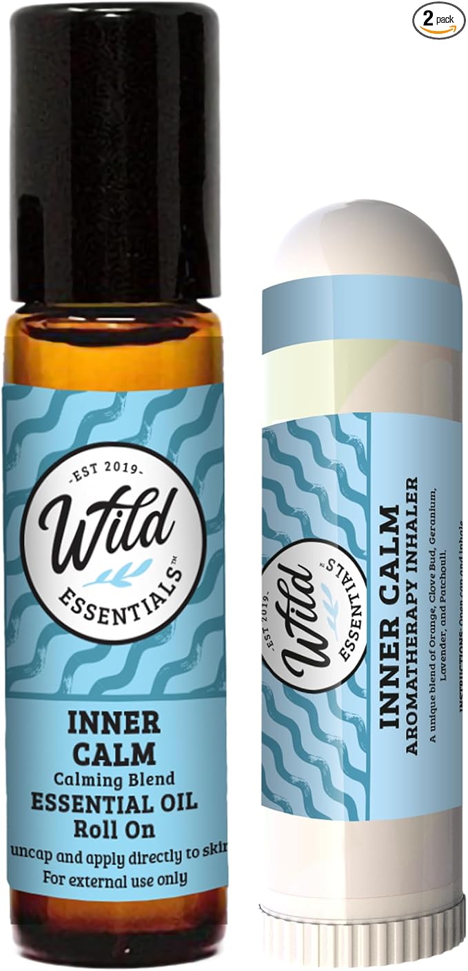 Inner Calm 2-Pack – Essential Oil Roll-On & Nasal Inhaler – Aromatherapy for Relaxation, Stress Relief & Mindful Balance