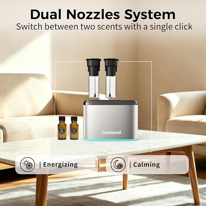 Smart Essential Oil Diffuser with Dual Nozzle & App Control, Waterless Diffuser for 1500 Sq Ft, with 4 Timer & 4 Mist Levels, Hotel Scent Diffuser for Home & Office