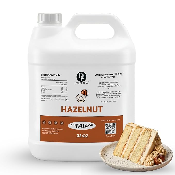 Dolce Flav Natural Hazelnut Flavoring Concentrate | Water Soluble | 32 Fl Oz