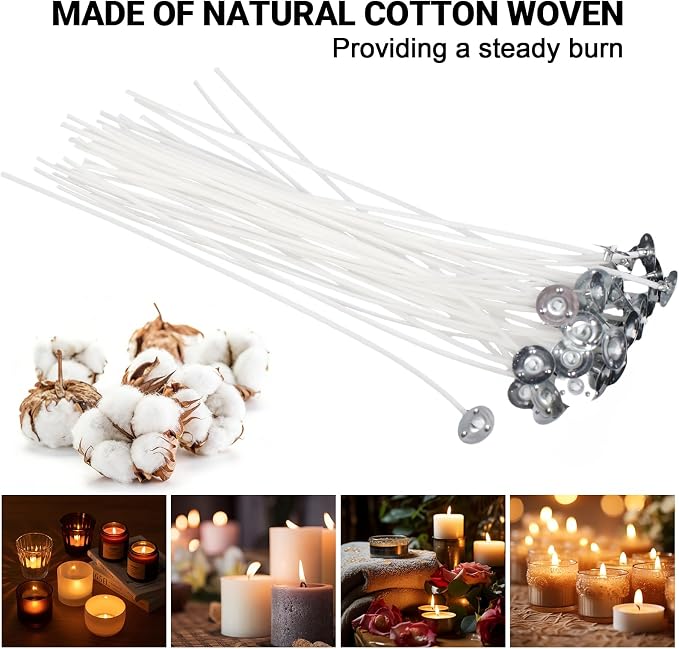 Phinus Candle Wicks Kit 213 PCS, 3 Different Size Candle Wicks for Candle Making, DIY Candle Wick with Complete Tool for Soy Wax, Beeswax, Coconut Wax (4 Inch, 6 Inch and 7.8 Inch in Length)