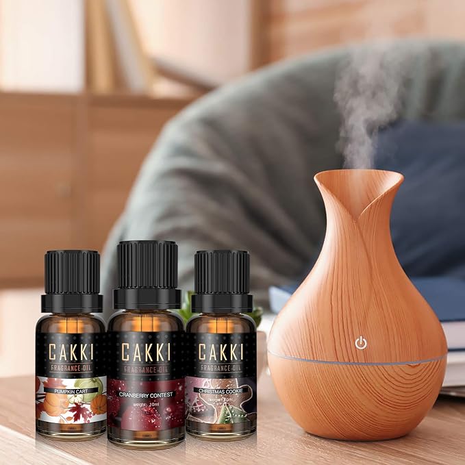 Christmas Essential Oils Gift Set, for Home, for Diffuser, 6x10mL, CAKKI Premium Grade Fragrance Oils with Christmas Tree, Cookie, Cranberry Contest, Pumpkin Cart, Turkey Run