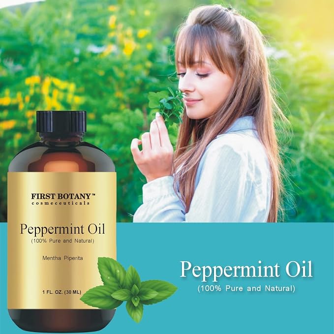First Botany, 100% Pure Peppermint Oil - Premium Peppermint Essential Oil for Aromatherapy, Massage, Topical & Household Uses - 1 fl oz (Pack of 2)