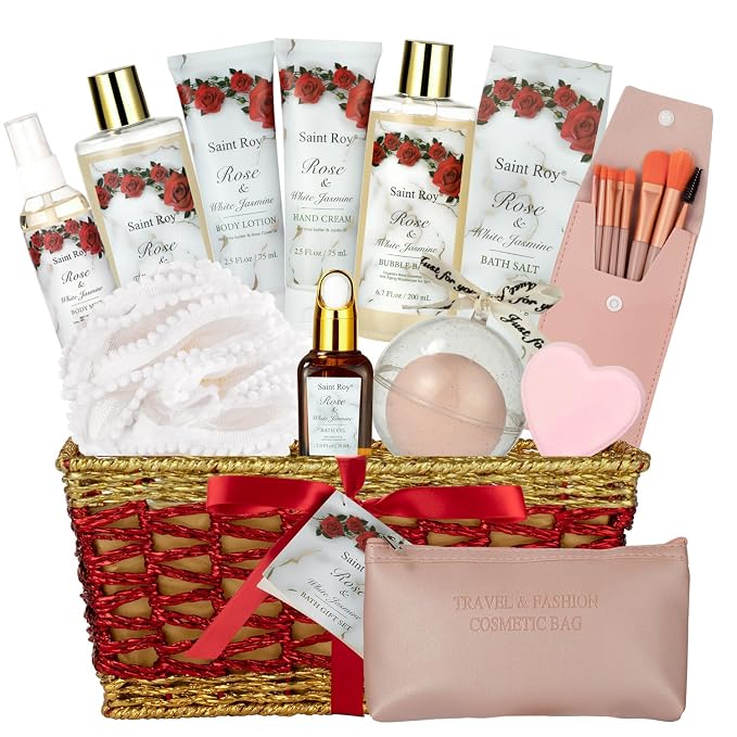 Spa Gifts for Women, 21Pcs Spa Basket Gifts, Red Roses Bath & Body Care Kit | Home Spa Self Care, Pampering self-Care Kit, Mothers Day, Christmas, Valentines, Holiday, Her, Birthday, Bridal Shower