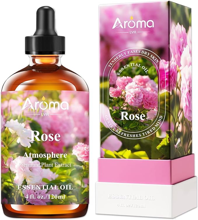 Rose Essential Oil in Premium Gift Box - Essential Oils for Home Diffusers - Perfect Self-Care & Spa Gift for Women 4 Fl Oz =