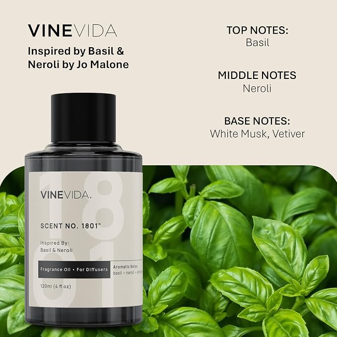 VINEVIDA [4 Oz] Inspired by: Basil & Neroli; Diffuser Oil Refill | Premium Scent Diffuser Oil for Home | Non-Toxic Fragrance