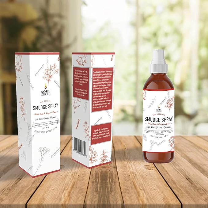 SOUL STICKS White Sage & Dragon’s Blood Smudge Spray – 3.5oz Smokeless Energy Mist with Quartz Crystals – Protective Smudging Spray for Aura Cleansing & Home Energy Clearing