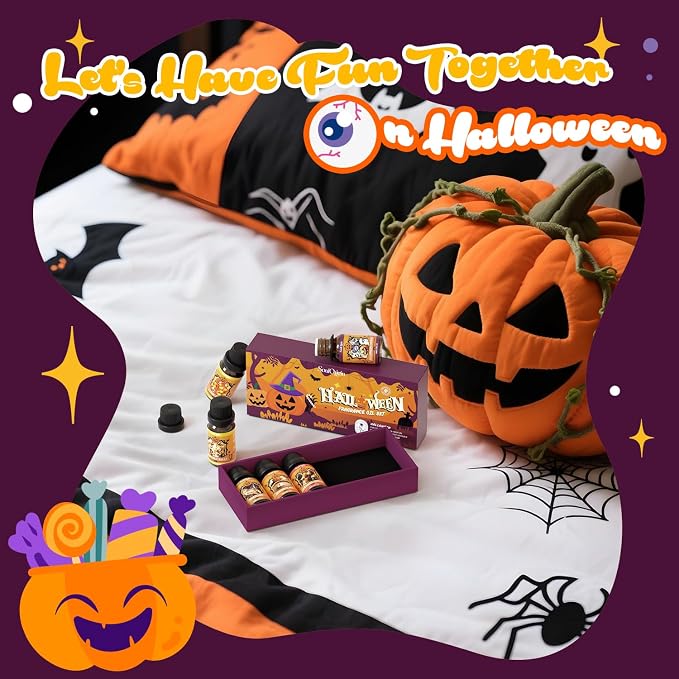 Soulorigin Halloween Fragrance Oils Set, Essential Oil for Diffuser, Diffuser Oil, Use for Soap Candle Making,Caramel Apples, Pumpkin Pie, Candy Corn, Halloween Cookies, Popcorn Balls, Snickers Bars