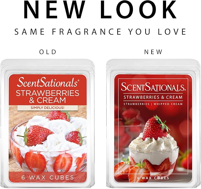 ScentSationals Strawberries & Cream Scented Wax Melts - Strawberry & Whipped Cream, 10oz (24 Cubes)
