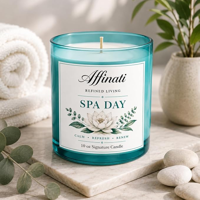 Affinati Spa Day Signature Candle - 10 oz Luxury Soy Blend Wax Candle, Long-Lasting Home Fragrance