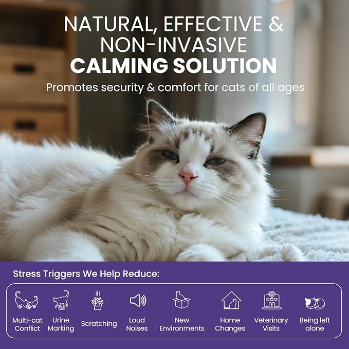 Cat Calming Diffuser for Cats - Pheromone Diffuser to Calm Cats - Multi‑Cat Starter Kit (1 Plug‑in + 48ml Refill) - Reduces Scratching, Meowing, Hiding, Urine Marking - Odorless | Stops spraying & scratching naturally, safe low-heat, no oily residue, w...