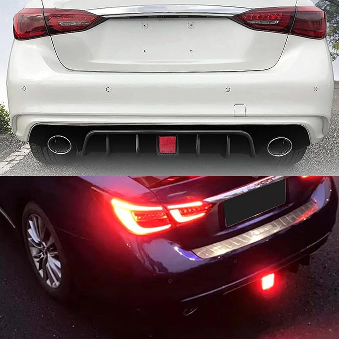 Rear Diffuser W/LED Brake Light Fit for Infiniti Q50 2018-2024 3.0t/ Luxe/RED Sport 400/ Sensory,Rear Bumper Lower Lip Splitter Spoiler Body Kit Trim Exterior Accessories(Carbon Fiber Style)
