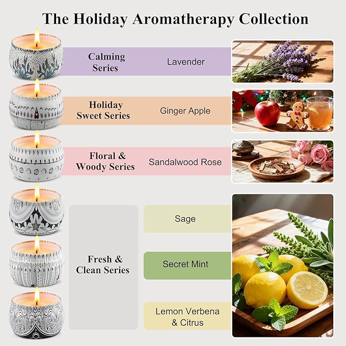 Candle Set for Women Gift, Scented Candles, 6 Pack Large Natural Soy Wax Candles in Tins, Stress Relief Gifts for Women, Aromatherapy Candle, 5.7oz Each, 30-35 Hr Burn, Ideal Gifts for Mom Birthday